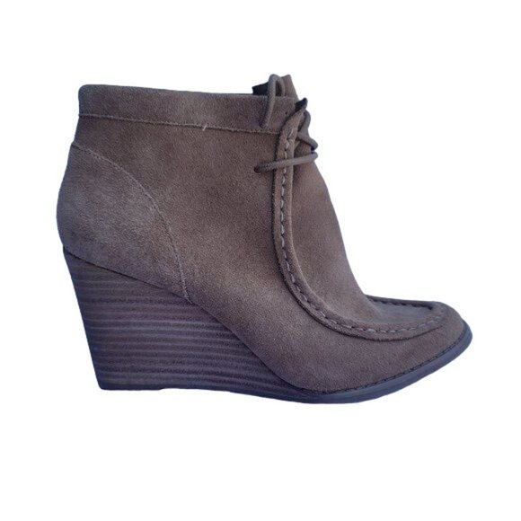 Lucky Brand Stacked Wedge Ankle Bootie Womens Size 9 Tan Leather - Picture 3 of 10